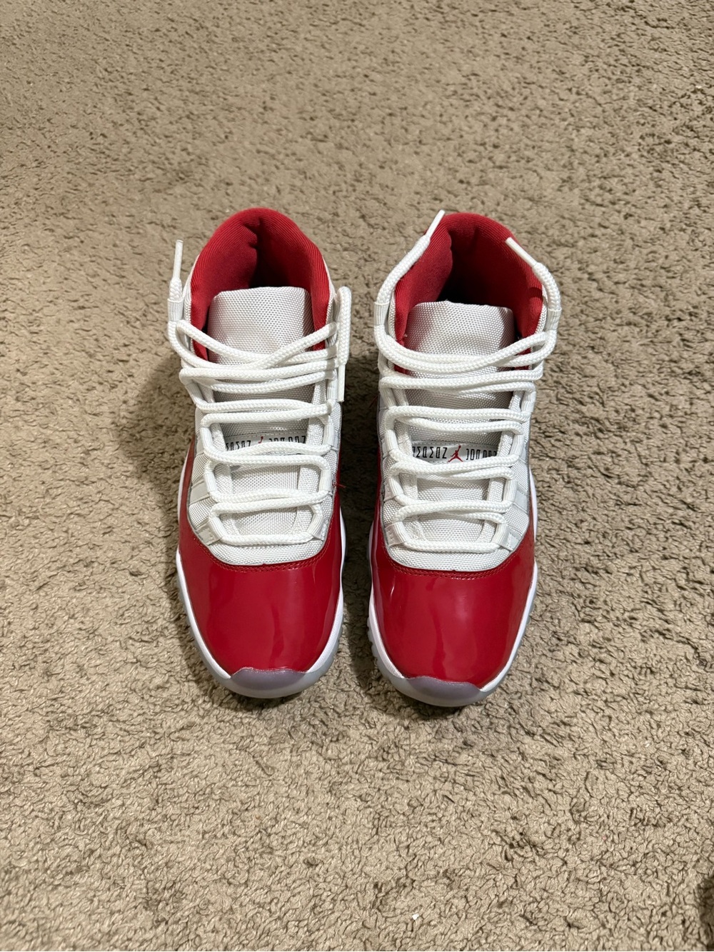 Jordan Men's High-Top Sneakers in White and Red Patent - Picture 8 of 8